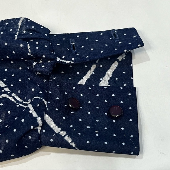 Vintage 70s Lynn Davis Sheer Blue White Polka Dot Dress With Tie Union Tag Sz 12 - Picture 10 of 16